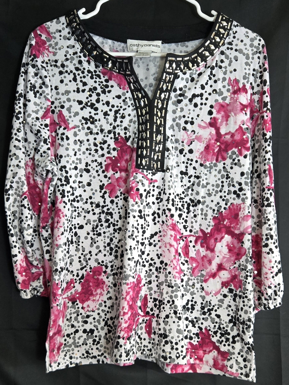 Cathy Daniels Women's Pink Floral Printed Tunic Top #663